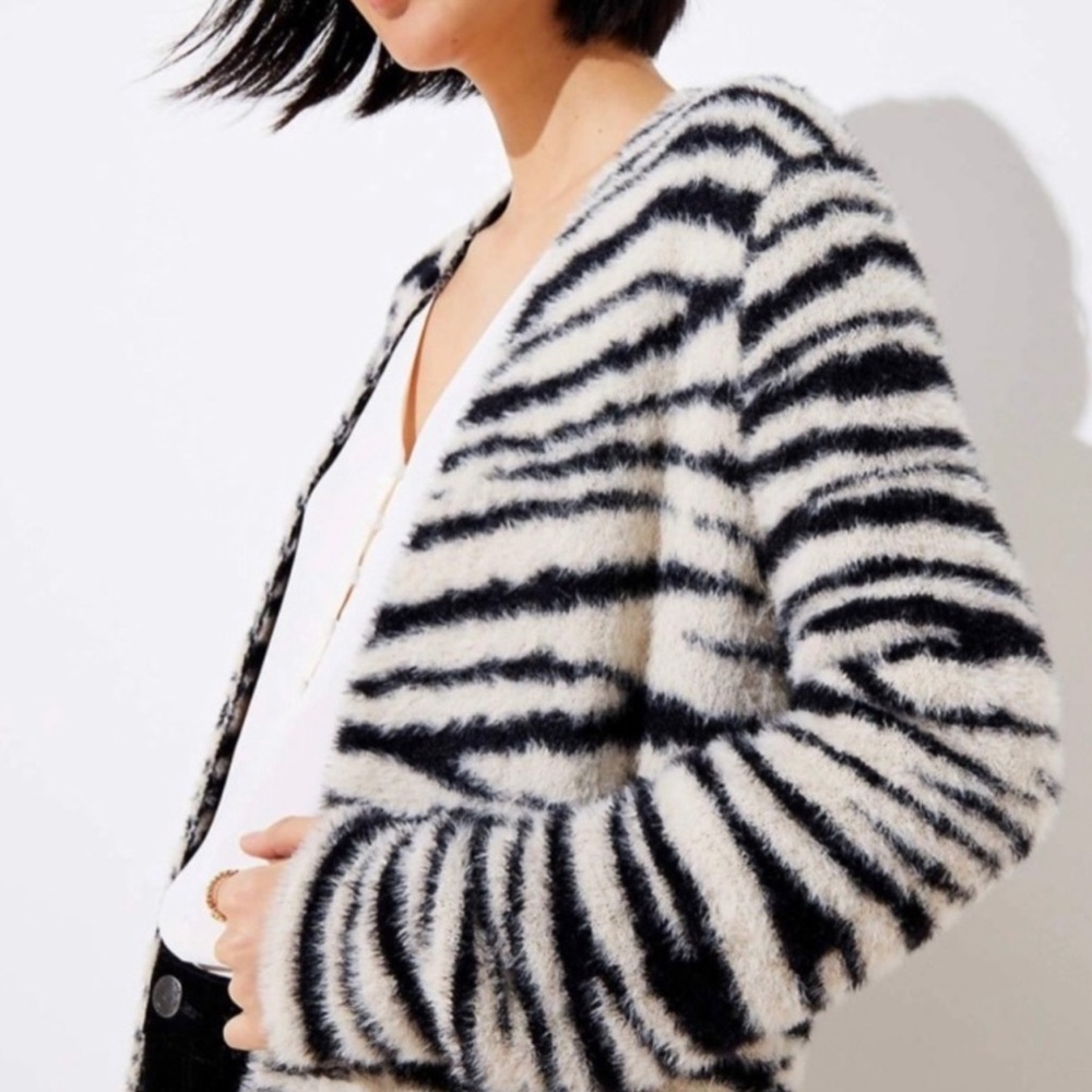 Loft | Fuzzy Zebra Print Open Cardigan - image 3